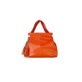 Borsa a mano arancione vivace in pelle martellata con doppi manici e nappe - Arancione