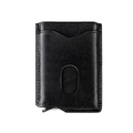 Portacarte minimalista in pelle nera crazy horse con custodia in alluminio a scatto - Nero