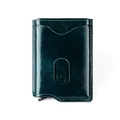 Portacarte in pelle crazy horse verde scuro con custodia in alluminio a scatto automatico - Blu