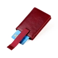 Portacarte vintage in pelle bordeaux con design a strappo e trama a grana - Rosso