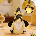 Lighted bee festival gnome with yellow honeycomb hat, wings, and warm glowing feature - Style B Honeycomb Plaid Hat