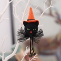 Decorazione di Halloween gatto nero con cappello da strega arancione e campanellini - Pendente Gatto Nero (X-Y57)