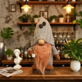 Gnomo da caffè lavorato a maglia con cappello grigio e tazzina per decorazione bar - Gnomo del Caffè Maschio (C)