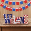 Wooden patriotic Welcome sign with star flag gnome on tabletop for 4th of July - WELCOME Style (Model B)