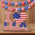 Patriotic I Love USA wooden letter centerpiece with American flag pattern for desk decor - I LOVE USA Style (Model C)