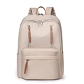Large beige nylon laptop backpack with brown leather details for travel and school use - Off White