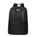 Detail of black waterproof nylon backpack featuring dual vertical silver zippers on front - Black