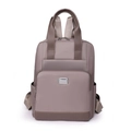 Zaino alla moda in nylon beige con doppi manici e tasca frontale con zip per i viaggi - Cachi