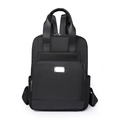 Vista frontale dello zaino in nylon nero con manici in pelle e tasca con cerniera - Nero
