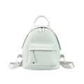 Détail de la texture cuir grainé vert menthe et de la poche avant zippée du sac - Bleu clair