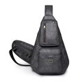 Vintage dark gray crossbody chest bag for women with multi-pocket and textured finish - Gray