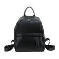Detalle de mochila negra en cuero granulado con cremalleras metálicas dobles y un asa - Negro