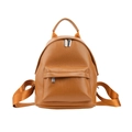 Caramel brown pebbled PU leather backpack for women featuring a spacious front zipper pocket - Brown