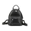 Détail d'un mini sac à dos en cuir PU noir montrant la poignée et la poche avant zippée - Noir