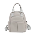 Beige soft PU leather backpack with荔枝 texture and silver hardware for women - Gray