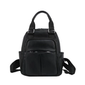 Detailed view of black litchi texture PU leather backpack with silver zippers and top handle - Black
