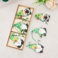 Saint Patrick's Day wooden gnome ornaments set with clovers in a wooden storage box - Style D (P-M90) / Three-Grid Wooden Hanging