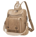 Detail of vintage khaki PU leather backpack with ethnic geometric shoulder straps - Khaki