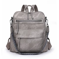 Versatile grey PU leather backpack for women with stylish geometric woven shoulder strap - Gray