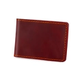 Detail of dark red vintage leather driver license holder with orange hand-stitched edges - Plain Style / Red