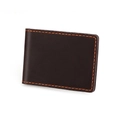 Dettaglio del porta patente in pelle marrone vintage con cuciture arancioni fatte a mano - Stile Semplice / caffè