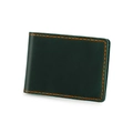 Close-up of deep green vintage leather driver's license holder with orange stitching - Plain Style / Green