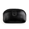 Detail of black pebbled leather crossbody phone bag with double zippers and snap pocket - Black