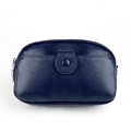 Detailed close-up of dark blue pebble leather crossbody bag with front snap pocket - Dark Blue