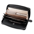 Black litchi grain leather long RFID wallet with accordion style card compartments - Straw Pattern Black