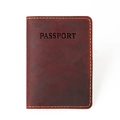 Porta passaporto vintage in pelle bordeaux scuro con cuciture a contrasto arancioni - Rosso