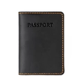 Portapassaporto vintage in pelle nera crazy horse con cuciture arancioni e goffratura - Nero