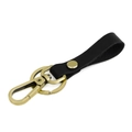 Detail of vintage black crazy horse leather car keychain with bronze metal swivel clasp - Black (7050)