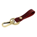 Detail of burgundy crazy horse leather strap with vintage brass snap hook and ring - Red (7050)