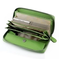 Grass green litchi grain leather long RFID wallet with accordion card slots and zipper - Fruit Green