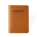 Portapassaporto vintage in pelle marrone con cuciture a mano e dettagli a sbalzo - Marrone