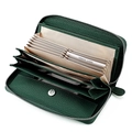 Dark green RFID leather wallet with accordion card slots and secure zip closure - Dark Green