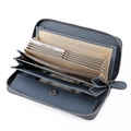 Blue-grey leather long accordion wallet with RFID blocking and multi-card slots - Blue