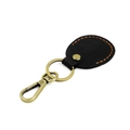 Detail of black leather key fob with orange stitching and bronze lobster clasp - Black