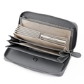 Grey genuine leather long RFID wallet with accordion multi-card slots and coin pocket - Gray