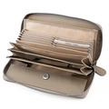 Taupe leather accordion wallet with RFID protection and multi-card slot interior - Apricot