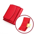 Red trifold leather wallet with lychee grain texture and RFID blocking card slot - Red (3001#)