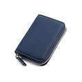 Portefeuille RFID en cuir grainé bleu foncé avec fermeture éclair en U et métal argenté - Bleu clair