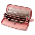 Pink lychee grain leather RFID long wallet with accordion interior and zipper closure - Pink