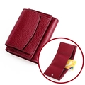 Compact burgundy pebble leather trifold wallet with RFID blocking and coin pocket - Burgundy (3001#)