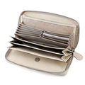 Beige leather RFID long wallet with accordion card slots and secure silver zipper - Off-white