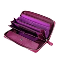 Women's RFID leather accordion wallet in magenta finish with multi-card slots - Purple