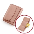 Pink tri-fold genuine leather women's wallet with litchi texture and functional card slots - Pink (3001#)