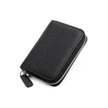 Porte-cartes en cuir noir RFID avec fermeture éclair et texture grainée - Noir
