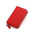 Red genuine leather accordion wallet with pebble texture and RFID zipper closure - Red