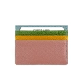 Detail of multi-color genuine leather card holder with four slots and contrast blue stitching - Light Pink